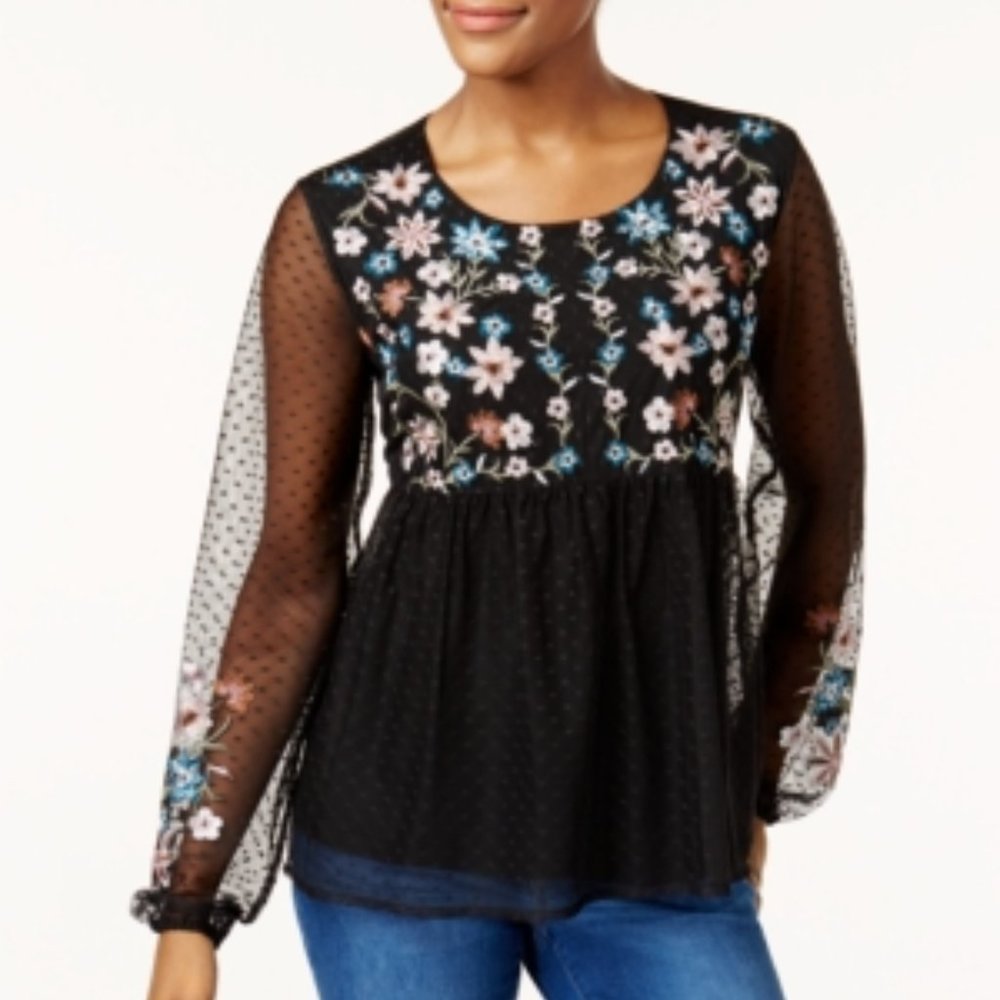 Style & Co Embroidered Swiss Dot Mesh Blouse